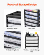 Scrapbook Rolling Storage Cart 6 - Tier Large Capacity with 6 Clear Cases Black