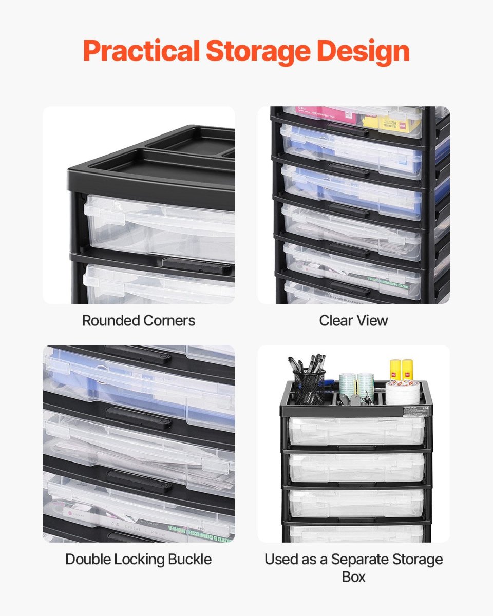 Scrapbook Rolling Storage Cart 6 - Tier Large Capacity with 6 Clear Cases Black