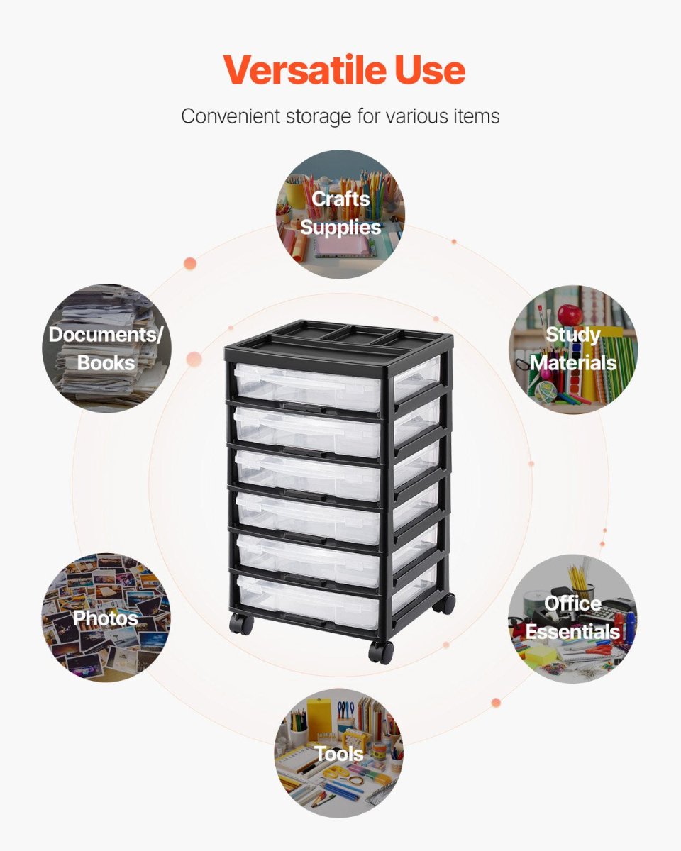 Scrapbook Rolling Storage Cart 6 - Tier Large Capacity with 6 Clear Cases Black