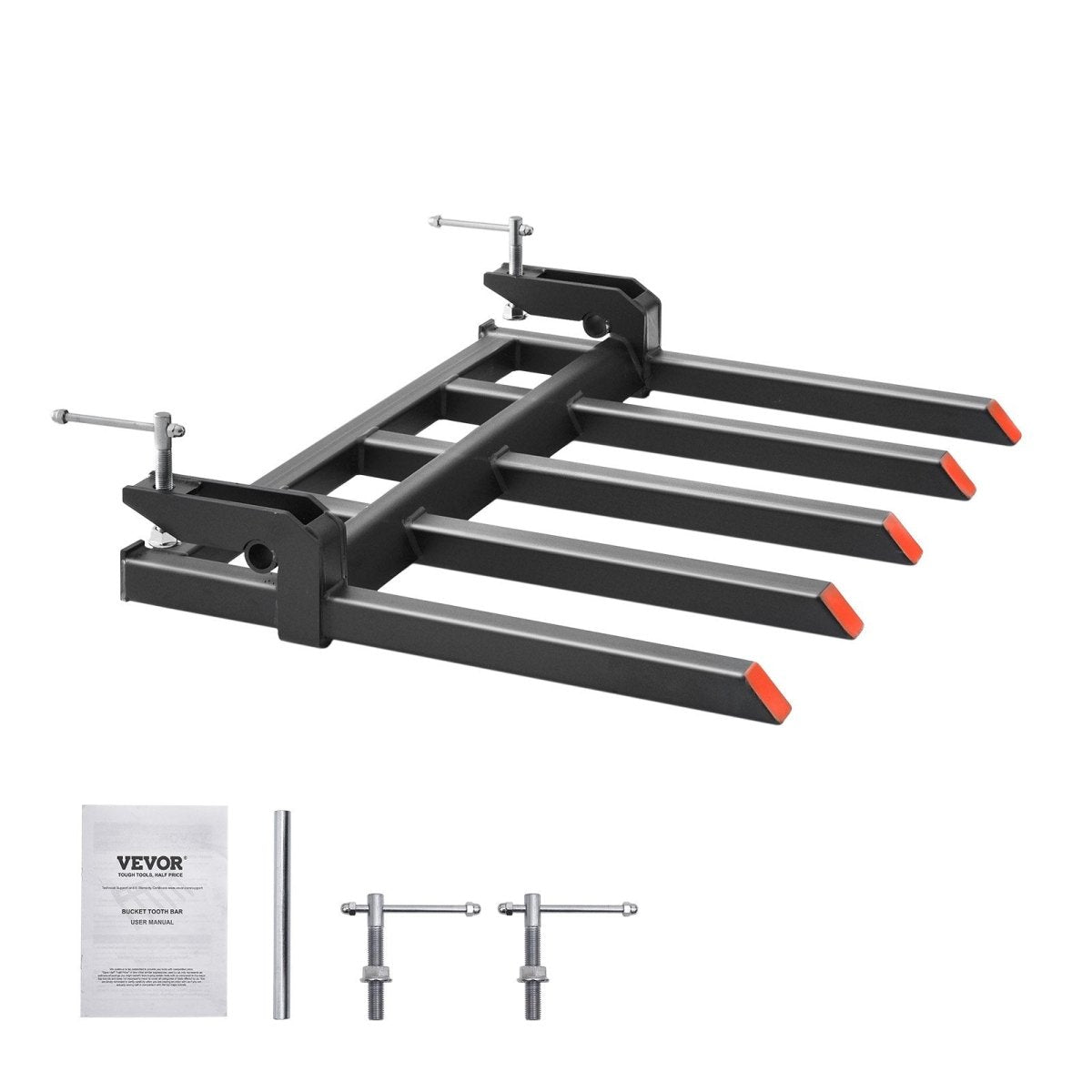 VEVOR Clamp on Debris Forks to 1200 mm Bucket, 1200 kg Capacity Heavy Duty Clamp on Pallet Forks Attachments, Fit for Loader Bucket Skidsteer Tractor to Clean up Fallen Limbs Debris or Yard Wwaste