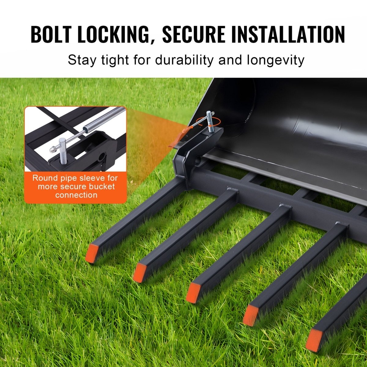 VEVOR Clamp on Debris Forks to 1500 mm Bucket, 2000 kg Capacity Heavy Duty Clamp on Pallet Forks Bucket, Fit for Loader Bucket Skidsteer Tractor to Clean up Fallen Limbs Debris or Yard Wwaste