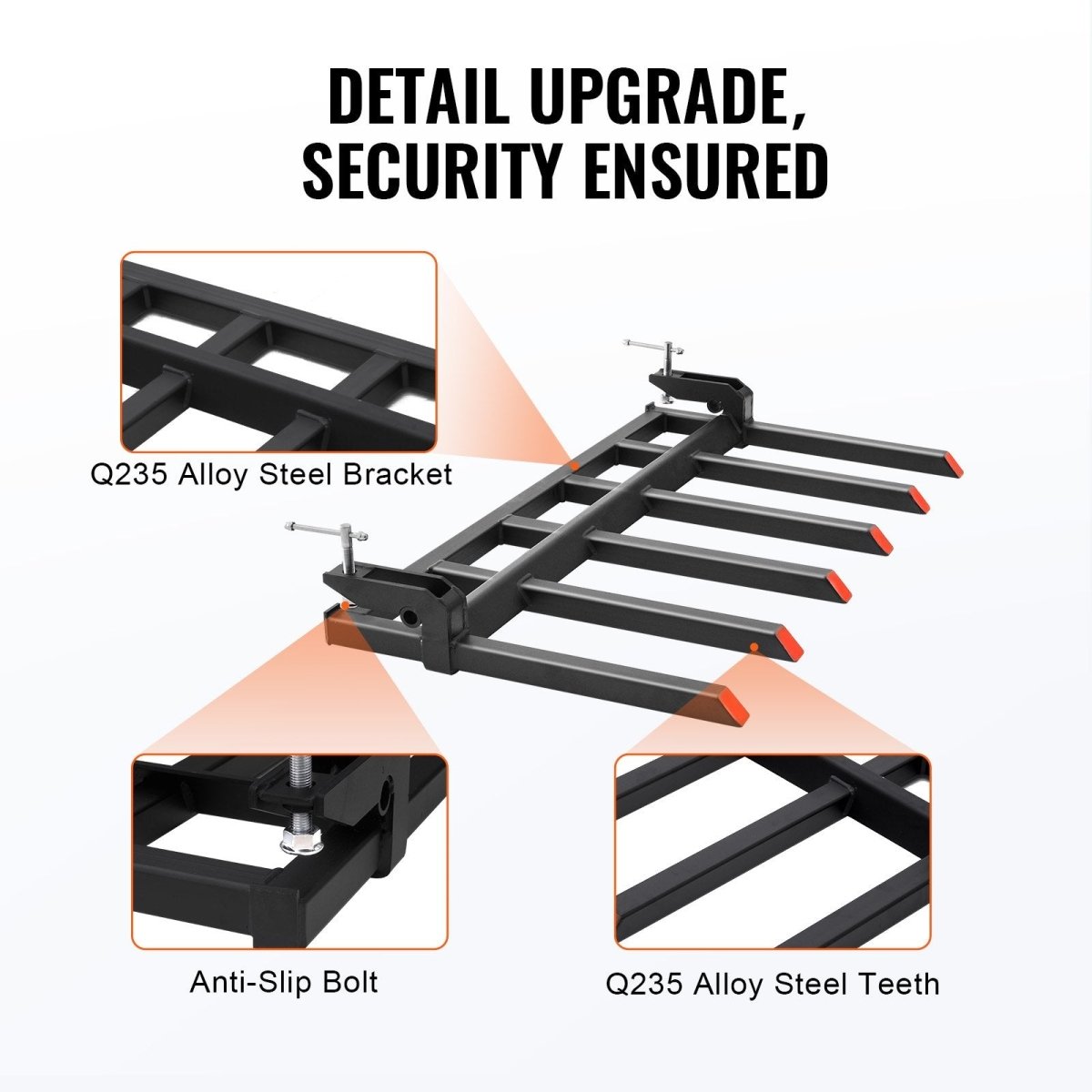 VEVOR Clamp on Debris Forks to 1500 mm Bucket, 2000 kg Capacity Heavy Duty Clamp on Pallet Forks Bucket, Fit for Loader Bucket Skidsteer Tractor to Clean up Fallen Limbs Debris or Yard Wwaste