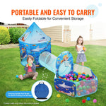 VEVOR 3 in 1 Kids Play Tent with Tunnel, Basketball Hoop for Boys, Girls, Babies and Toddlers, Indoor/Outdoor Pop Up Playhouse with Carrying Bag & Banding Straps Birthday Gifts, Blue Ocean