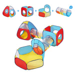 VEVOR 5 in 1 Kids Play Tent with Tunnel, Basketball Hoop for Boys, Girls, Babies and Toddlers, Indoor/Outdoor Pop Up Playhouse with Carrying Bag & Banding Straps Birthday Gifts, Red/Yellow/Blue