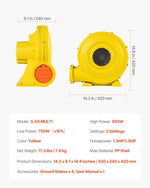 VEVOR Inflatable Bounce House Blower 1.2&1.3HP 950W for Commercial Bounce House