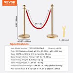 VEVOR Stanchion Post with Velvet Rope, 4-Pack Crowd Control Stanchion with 3PCS 5FT Red Velvet Ropes, Stainless Steel Queue Barrier Line Divider with Fillable Base & Ball Top for Wedding Museum Party