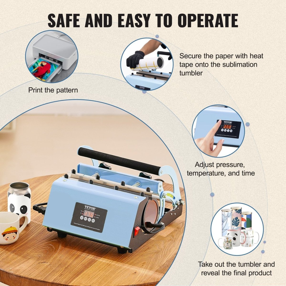 VEVOR Tumbler Heat Press Machine 11 - 30oz Mug Press Sublimation Tumblers Blue