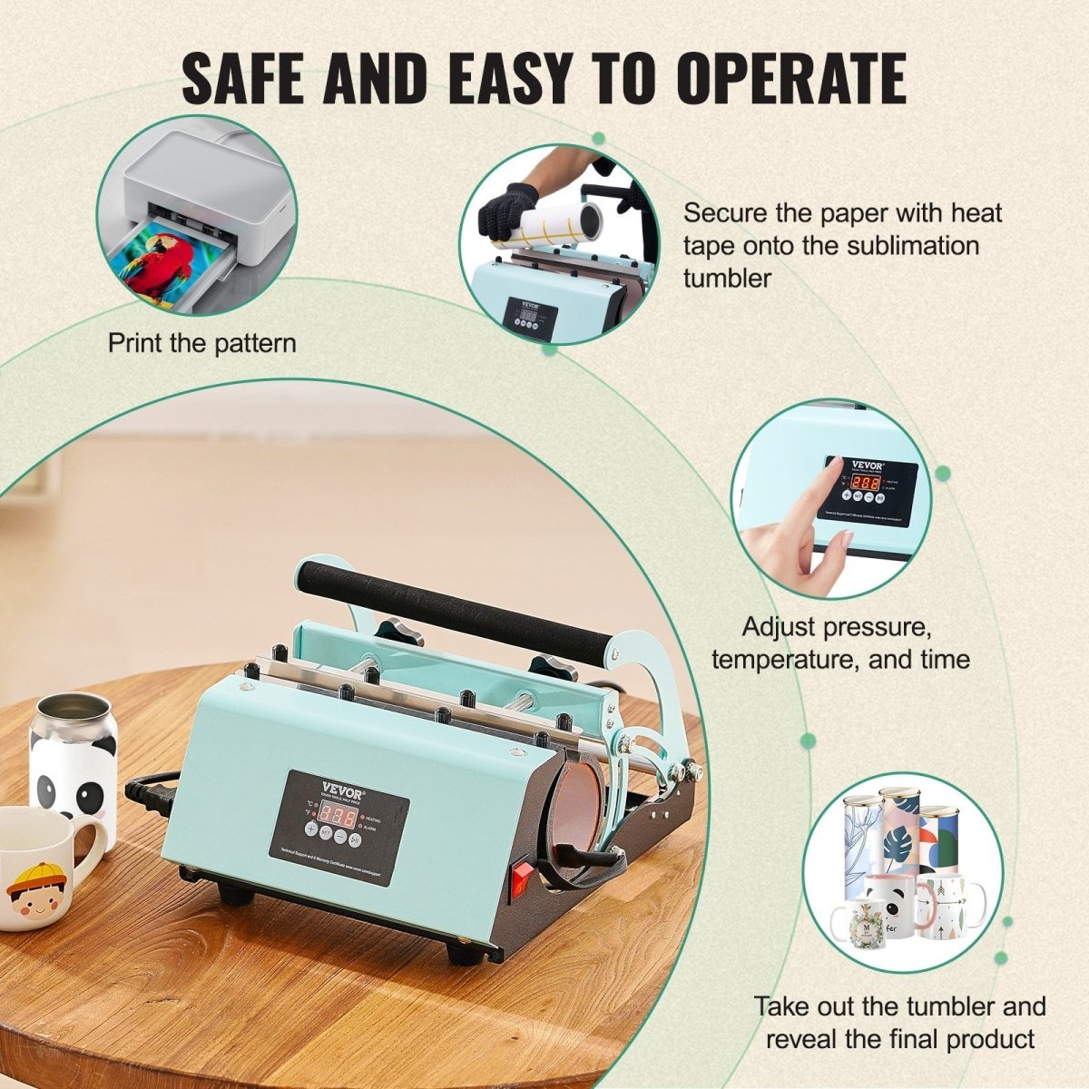 VEVOR Tumbler Heat Press Machine 11 - 30oz Mug Press Sublimation Tumblers Green