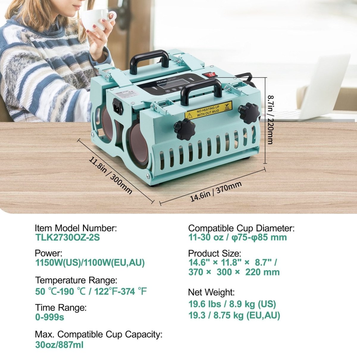 VEVOR Tumbler Heat Press Machine 2 Station Heaters 11 - 30oz Mug Press Sublimation