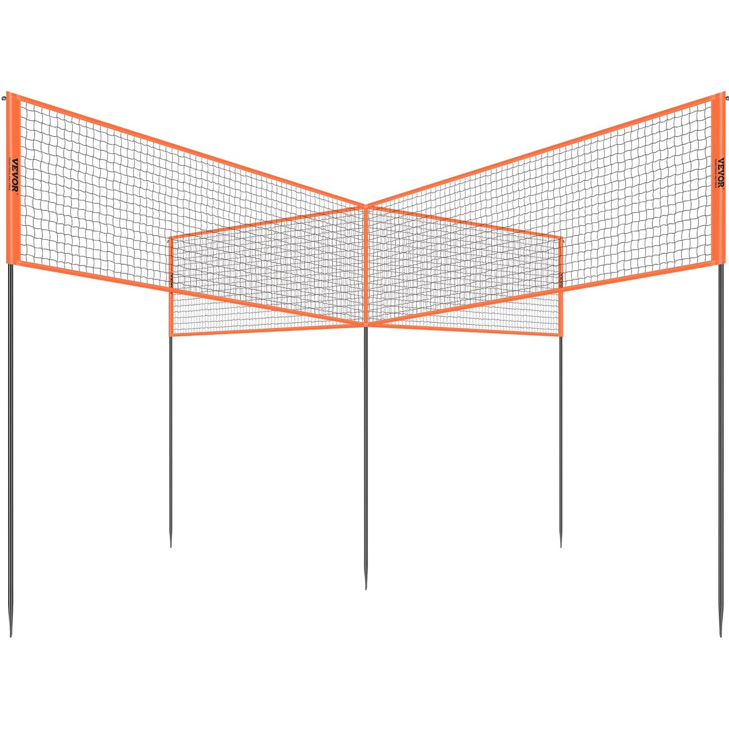 VEVOR 4-Way Volleyball Net, Adjustable Height Badminton Net Set for Backyard Beach Lawn, Outdoor Portable Volleyball Net with Carrying Bag, 4 Square Quick Assemble Game Set For Kids And Adults