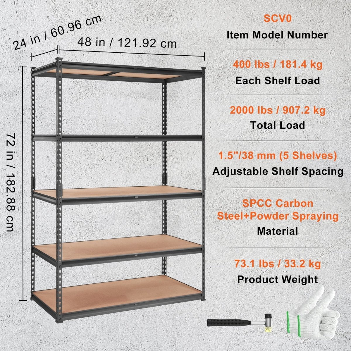 VEVOR Storage Shelving Unit, 5 - Tier Adjustable, 907 kg Capacity, Heavy Duty Garage Shelves Metal Organizer Utility Rack, Black, 122L x 61W x 183H cm for Kitchen Pantry Basement Bathroom Laundry Closet
