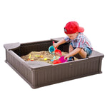 VEVOR Sandbox with Cover, 48.6x48.6x12.4 in Square Sand Box, HDPE Sand Pit with 4 Corner Seating and Bottom Liner, Kids Sandbox for Outdoor Backyard, Beach, Park, Gift for Boys Girls Ages 3 - 12, Brown