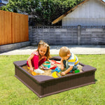 VEVOR Sandbox with Cover, 48.6x48.6x12.4 in Square Sand Box, HDPE Sand Pit with 4 Corner Seating and Bottom Liner, Kids Sandbox for Outdoor Backyard, Beach, Park, Gift for Boys Girls Ages 3 - 12, Brown