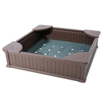 VEVOR Sandbox with Cover, 48.6x48.6x12.4 in Square Sand Box, HDPE Sand Pit with 4 Corner Seating and Bottom Liner, Kids Sandbox for Outdoor Backyard, Beach, Park, Gift for Boys Girls Ages 3 - 12, Brown