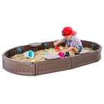 VEVOR Sandbox with Cover, 72 x 41.5 x 9.1 in Oval Sand Box, HDPE Sand Pit with 4 Corner Seating and Bottom Liner, Kids Sandbox for Outdoor Backyard, Beach, Park, Gift for Boys Girls Ages 3 - 12, Brown