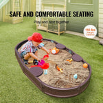VEVOR Sandbox with Cover, 72 x 41.5 x 9.1 in Oval Sand Box, HDPE Sand Pit with 4 Corner Seating and Bottom Liner, Kids Sandbox for Outdoor Backyard, Beach, Park, Gift for Boys Girls Ages 3 - 12, Brown