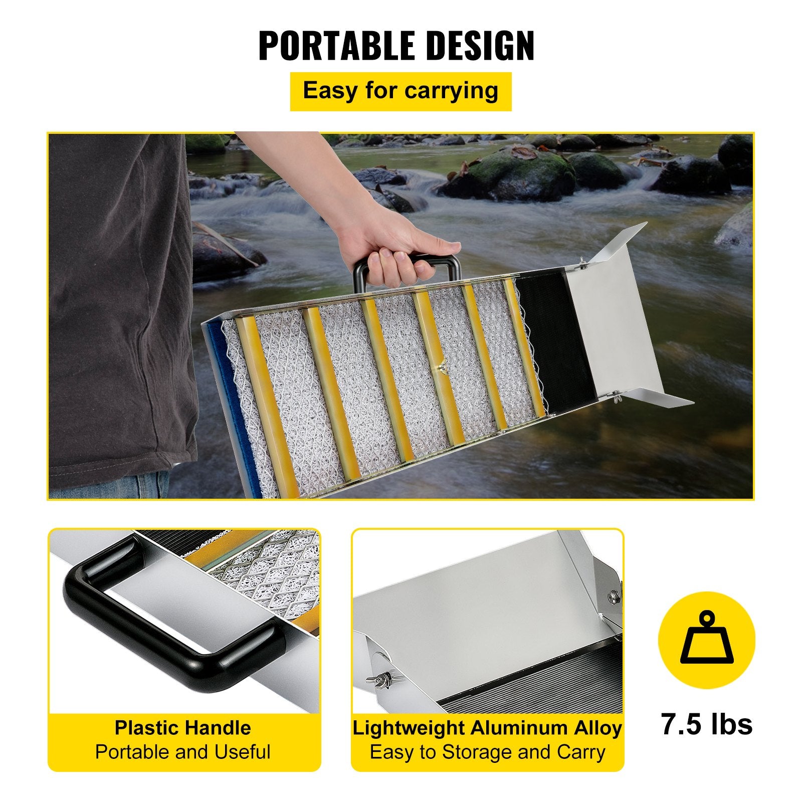 VEVOR Aluminum Alloy Sluice Box, Compact 36" Mini Sluice Boxes for Gold, Lightweight Gold Sluice Equipment, Portable Sluice Boxes with Miners Moss, River, Creek, Gold Panning, Prospecting, Dredging