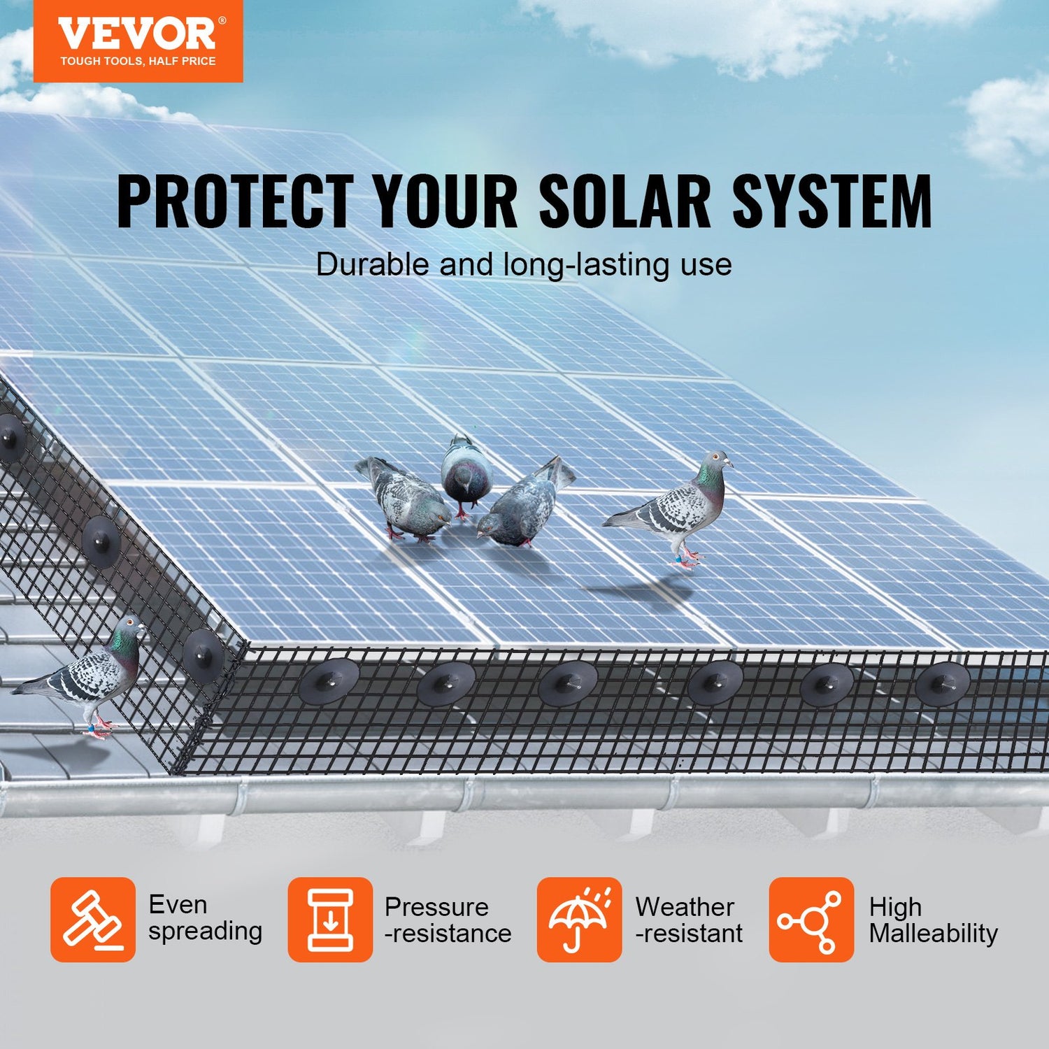 VEVOR 8in x 100ft Solar Panel Bird Guard Critter Guard Roll Kit 50pcs Tire Wires