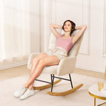 VEVOR Nursery Rocking Chair, 250 lbs Weight Capacity Teddy Fabric Upholstered Glider Rocker Chair with Soft Seat and High Backrest, Nursing Chair for Nursery, Bedroom, Living Room, Ivory White