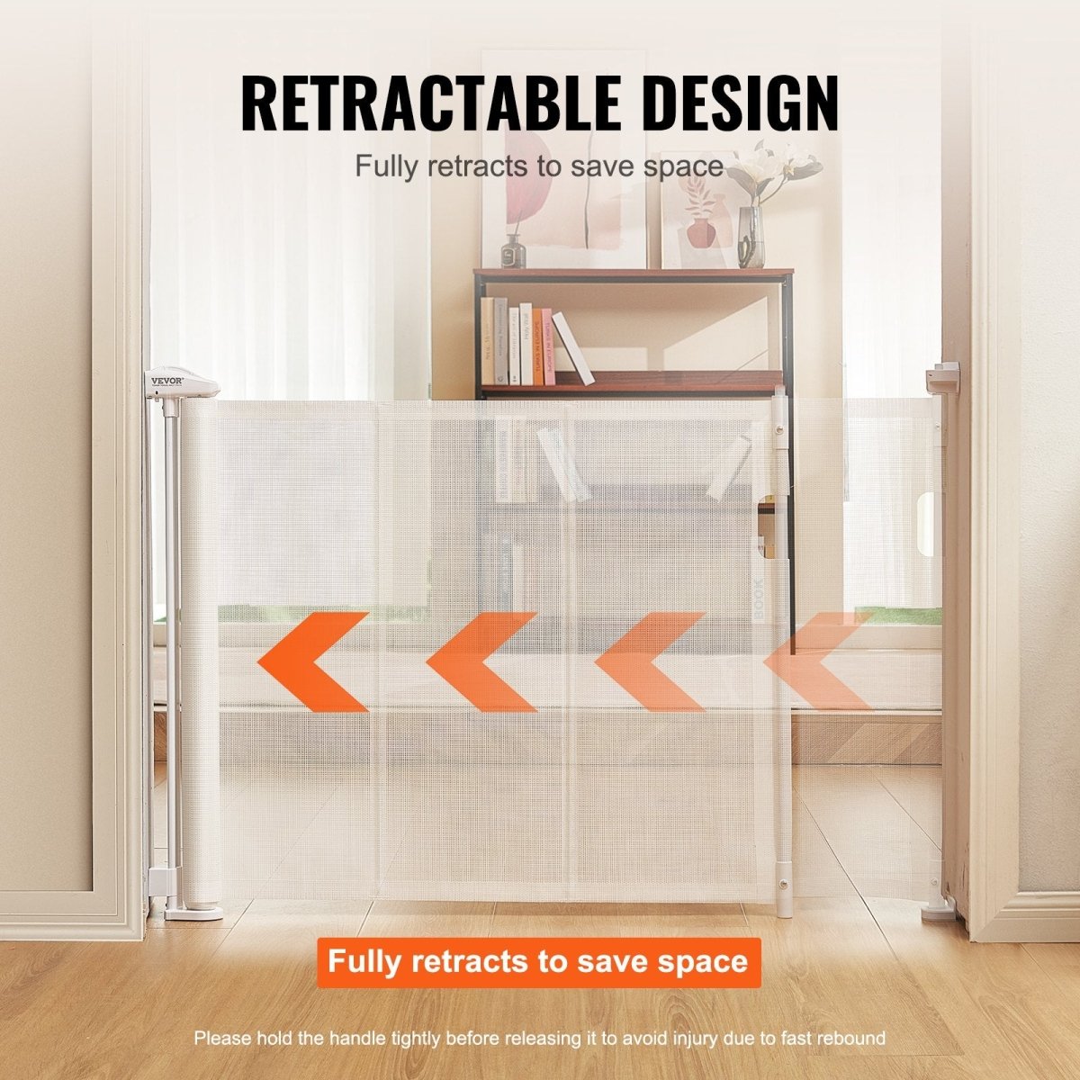 VEVOR Retractable Baby Gate, 34.2" Tall Mesh Baby Gate, Extends up to 76.8" Wide Retractable Gate for Kids or Pets, Retractable Dog Gates for Indoor Stairs, Doorways, Hallways, Playrooms, White