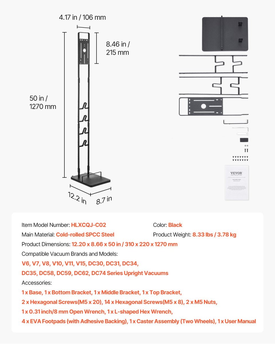 VEVOR Vacuum Stand, Compatible With Dyson V6 V7 V8 V10 V11 V15, Stable Vacuum Stand Holder with Wheels for Dyson DC30 DC31 DC34 DC35 DC58 DC59 DC62 D74 Cordless Upright Vacuum Cleaners & Accessories