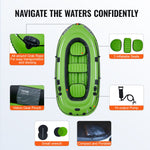 VEVOR Inflatable Boat, 5-Person Inflatable Fishing Boat, PVC Portable Boat Raft Kayak, 1158 mm Aluminum Oars, High-Output Pump, Fishing Rod Holders, and 2 Seats, 1100 lb Capacity for Adults, Kids