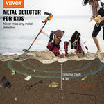 VEVOR Metal Detector for Kids, 150mm, Waterproof Search Coil with LCD Display, Adjustable 660.4 - 914.4 mm Gold Detector, Lightweight Carbon Fiber Stem for Junior & Youth Detecting Gold Coin Treasure