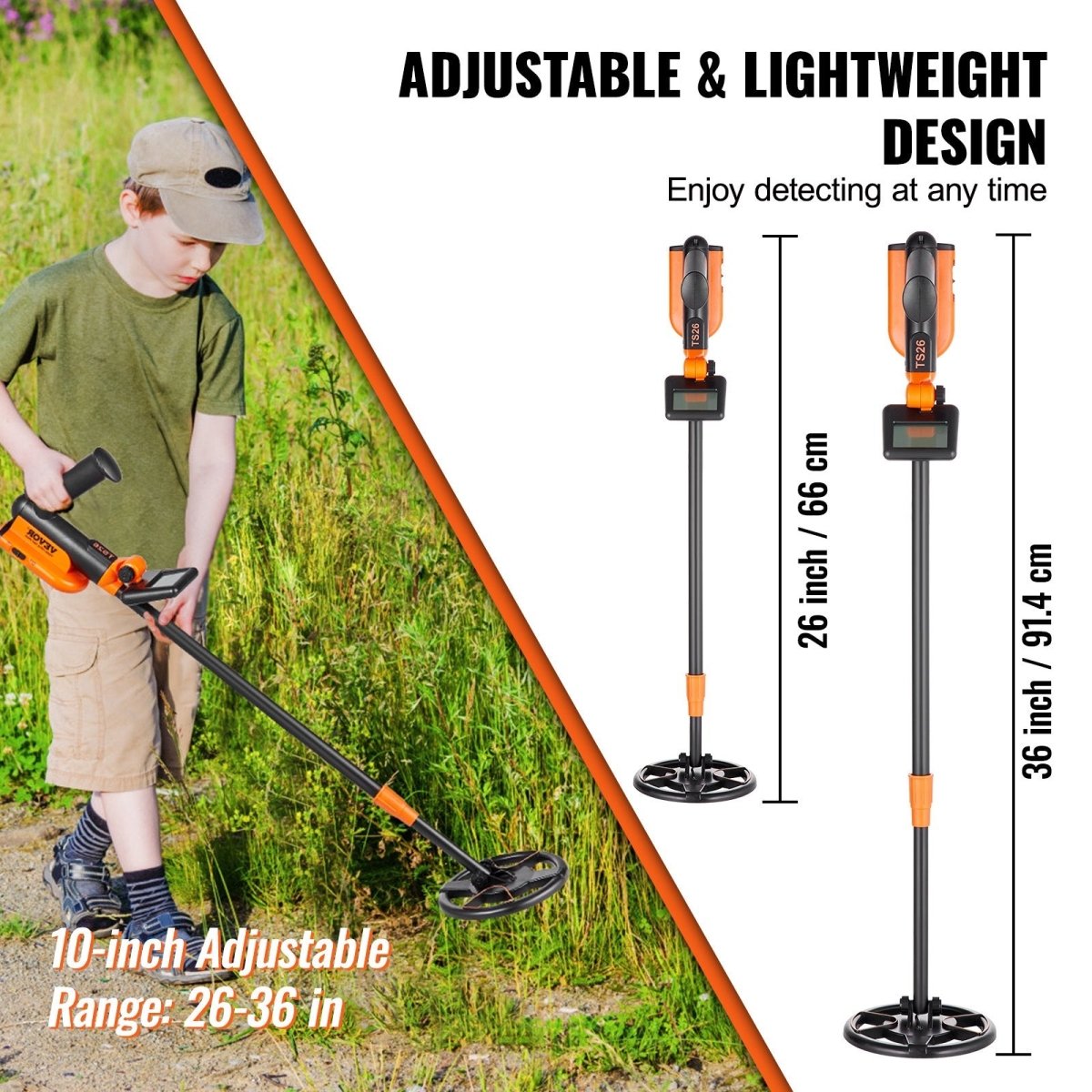 VEVOR Metal Detector for Kids, 150mm, Waterproof Search Coil with LCD Display, Adjustable 660.4 - 914.4 mm Gold Detector, Lightweight Carbon Fiber Stem for Junior & Youth Detecting Gold Coin Treasure