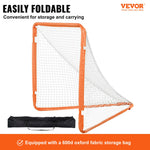 VEVOR Lacrosse Goal, 1.2 mx 1.2 m Small Kids Lacrosse Net, Folding Portable Lacrosse Goal with Carry Bag, Iron Frame Backyard Training Equipment, Quick & Easy Setup, Perfect for Youth Training, Orange