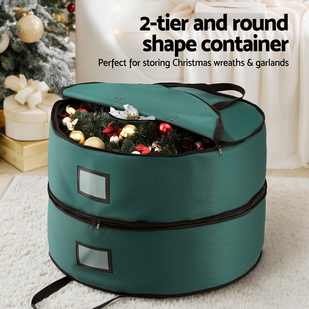 Jingle Jollys Christmas Garland Wreath Storage Bag 2 - Tier Ornaments Holder 60cm