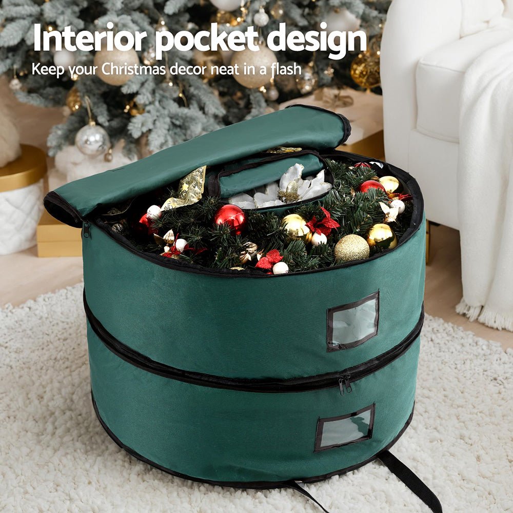 Jingle Jollys Christmas Garland Wreath Storage Bag 2 - Tier Ornaments Holder 60cm