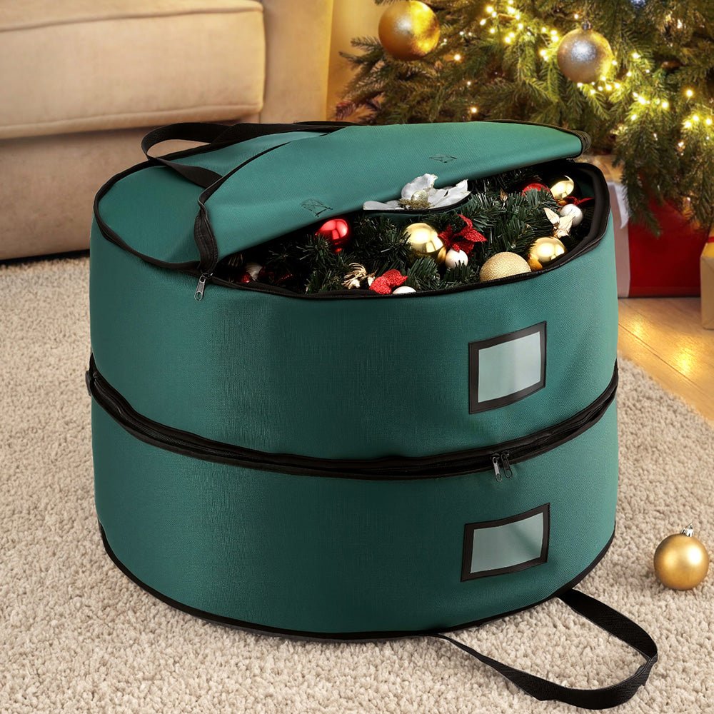Jingle Jollys Christmas Garland Wreath Storage Bag 2 - Tier Ornaments Holder 60cm