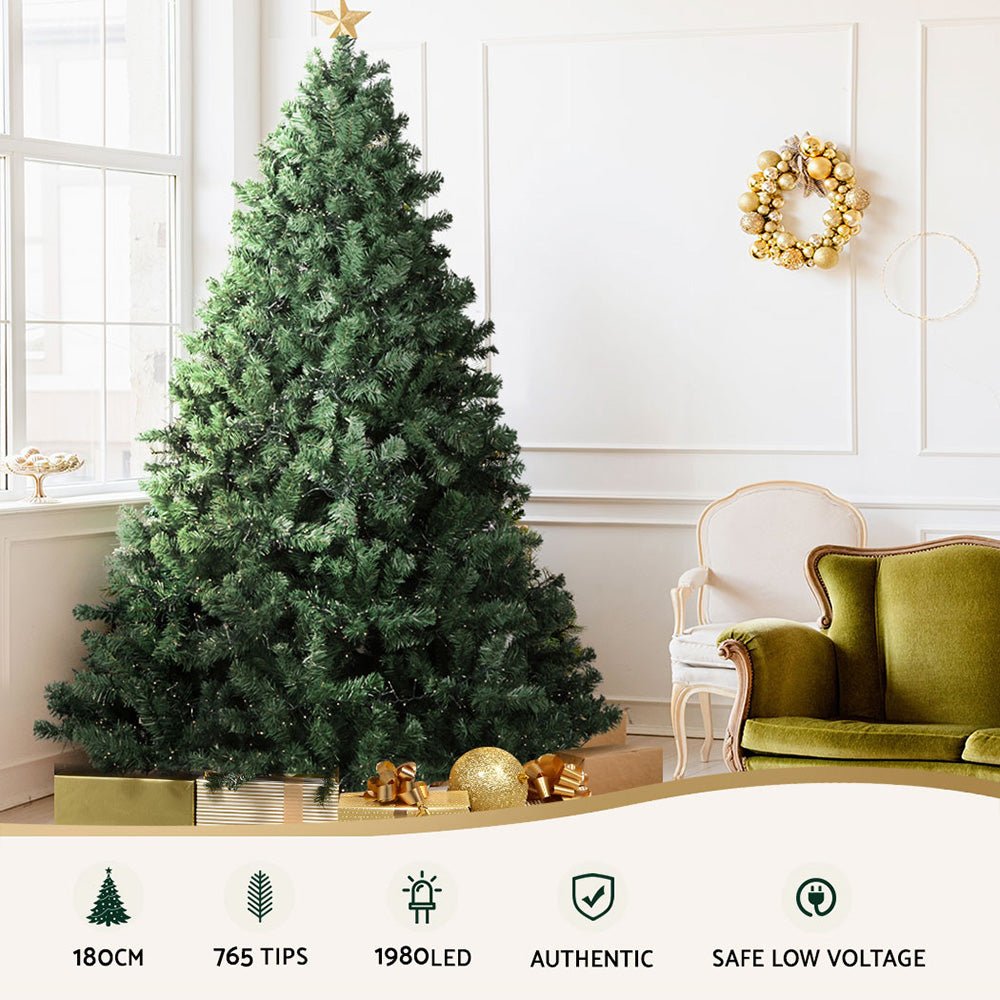 Jingle Jollys Christmas Tree 1.8M Xmas Tree Decorations 1980 LEDs 8 Light Mode