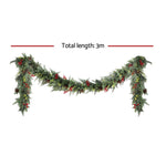 Jingle Jollys 3M Christmas Garland Pre - lit LED with Pine Cones Xmas Decor Green