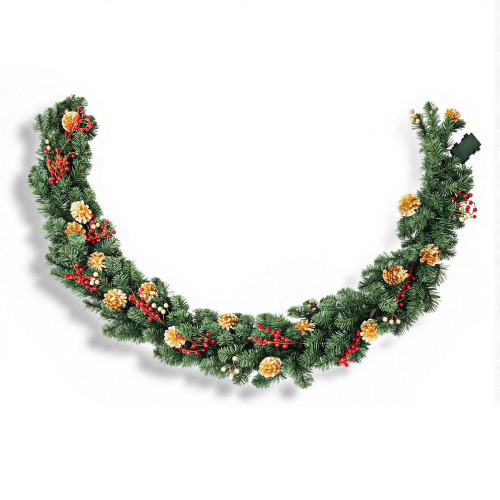 Jingle Jollys 1.8M Christmas Garland Pre - lit LED Pine Cones Berries Xmas Decor