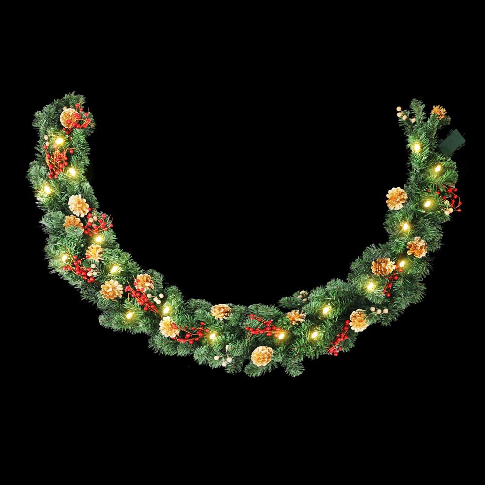 Jingle Jollys 1.8M Christmas Garland Pre - lit LED Pine Cones Berries Xmas Decor