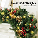 Jingle Jollys 1.8M Christmas Garland Pre - lit LED Pine Cones Berries Xmas Decor