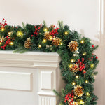 Jingle Jollys 1.8M Christmas Garland Pre - lit LED Pine Cones Berries Xmas Decor