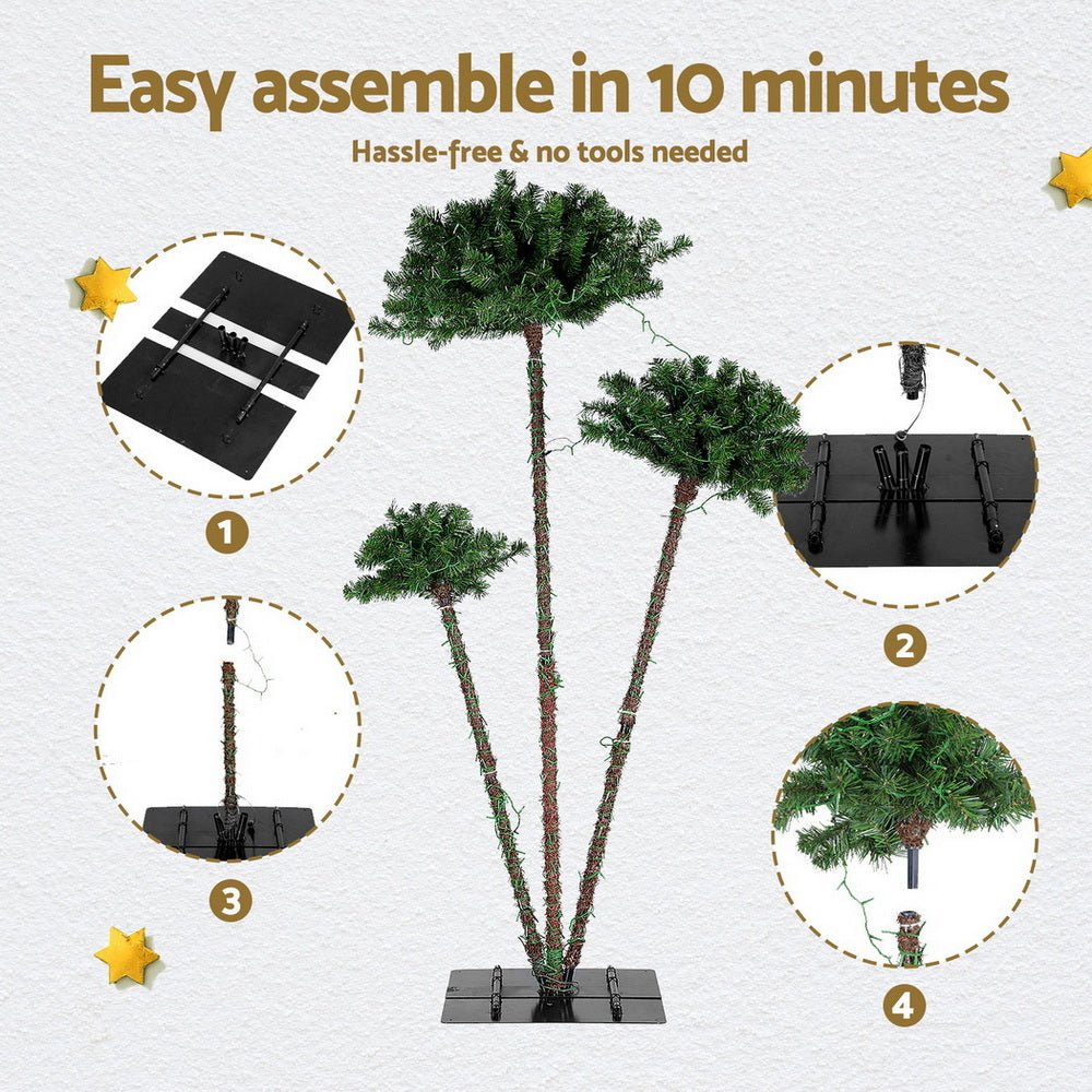 Jingle Jollys Christmas Tree 3 - in - 1 LED Xmas Palm Tree Party Decor 1.2/1.5/1.8M