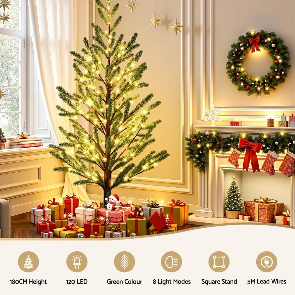 Jingle Jollys Christmas Tree 1.8M Pre - lit LED Xmas Tree 8 Modes Party Decoration