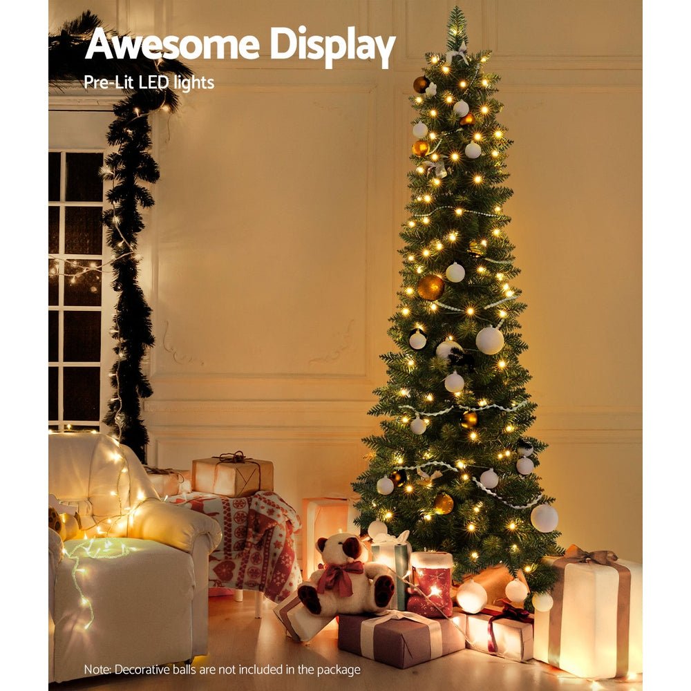 Jingle Jollys Christmas Tree 1.8m Pre - Lit 200 LED Lights Xmas Tree Decorations