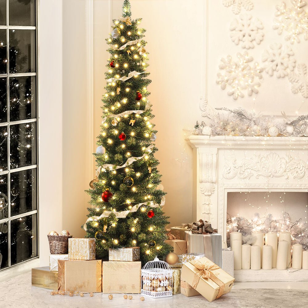 Jingle Jollys Christmas Tree 1.8m Pre - Lit 200 LED Lights Xmas Tree Decorations