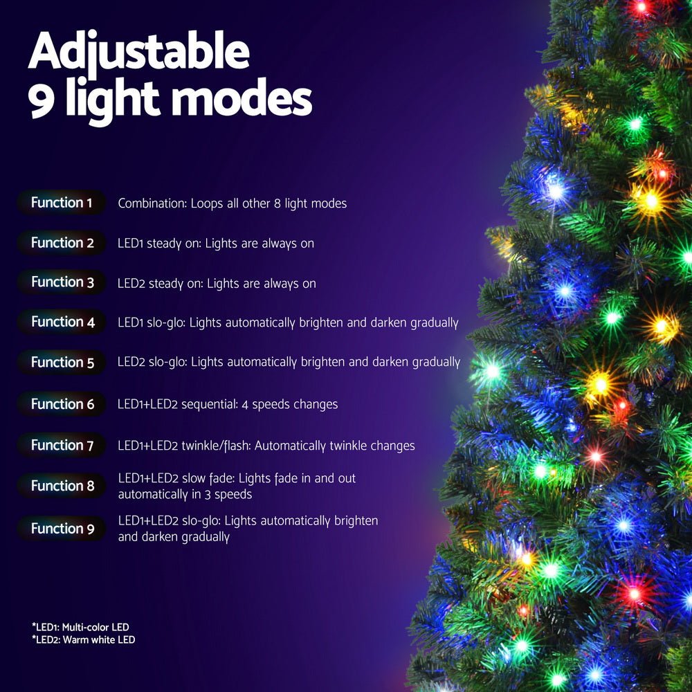 Jingle Jollys 1.8M Pre - lit Christmas Tree 8 Mode Multi Colour 200 LED Light Xmas