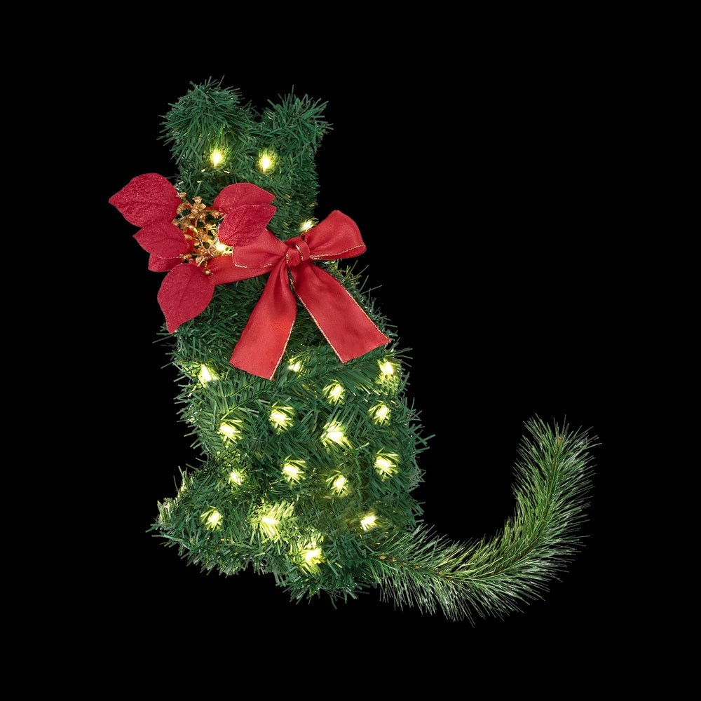 Jingle Jollys Cat Christmas Wreath Pre - lit 20 LED Xmas Decor Bow Flower 35x30cm