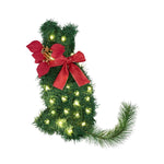 Jingle Jollys Cat Christmas Wreath Pre - lit 20 LED Xmas Decor Bow Flower 35x30cm
