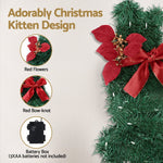 Jingle Jollys Cat Christmas Wreath Pre - lit 20 LED Xmas Decor Bow Flower 35x30cm