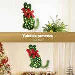 Jingle Jollys Cat Christmas Wreath Pre - lit 20 LED Xmas Decor Bow Flower 35x30cm