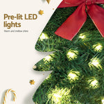 Jingle Jollys Cat Christmas Wreath Pre - lit 20 LED Xmas Decor Bow Flower 35x30cm
