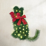 Jingle Jollys Cat Christmas Wreath Pre - lit 20 LED Xmas Decor Bow Flower 35x30cm
