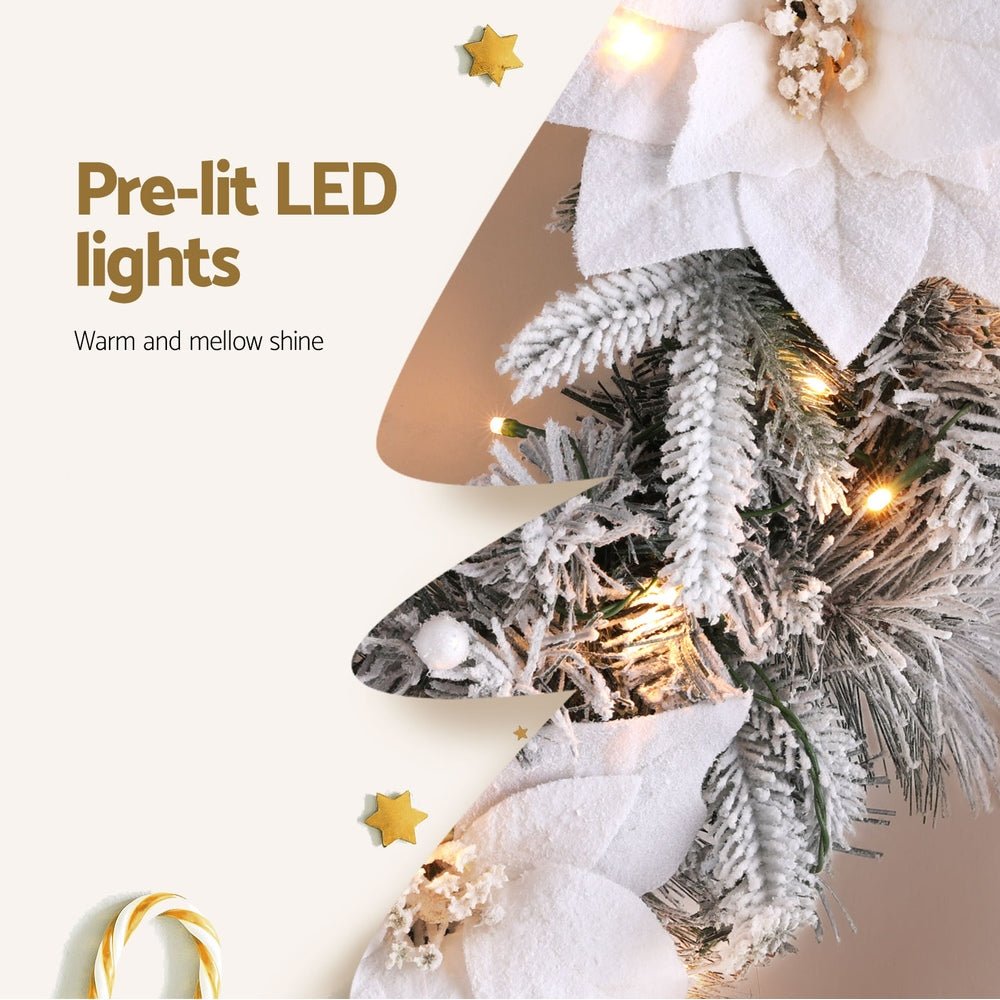 Jingle Jollys 60cm Christmas Wreath LED Lights Snowy Flowers Garland Party Decor